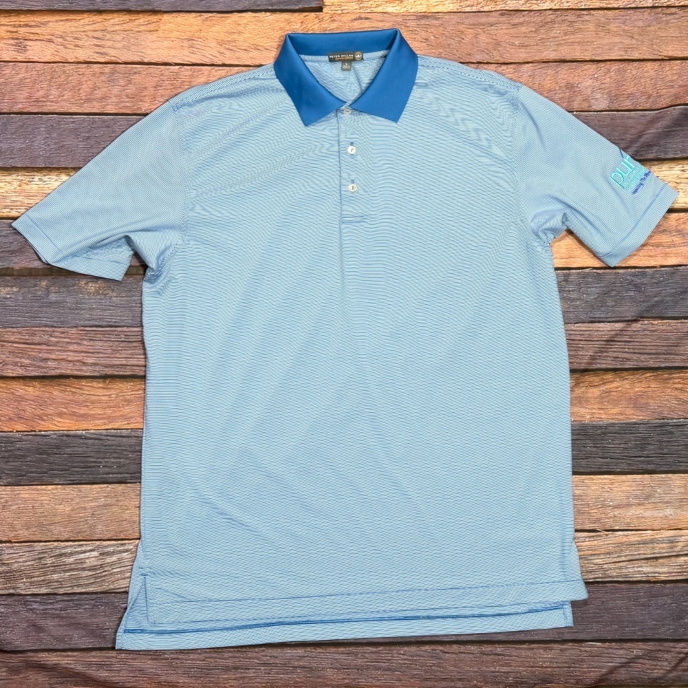 Peter Millar Blue Striped Polo Pebble Beach Short Sleeve Preppy Shirt